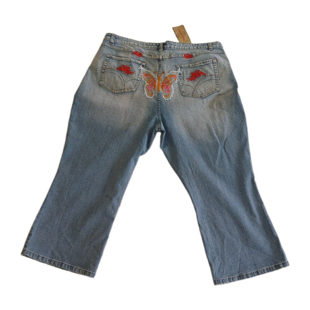 Elite Jeans Womens 23/24 NWT Y2K Butterfly Embroidered Wide Leg Crop Capri Boho